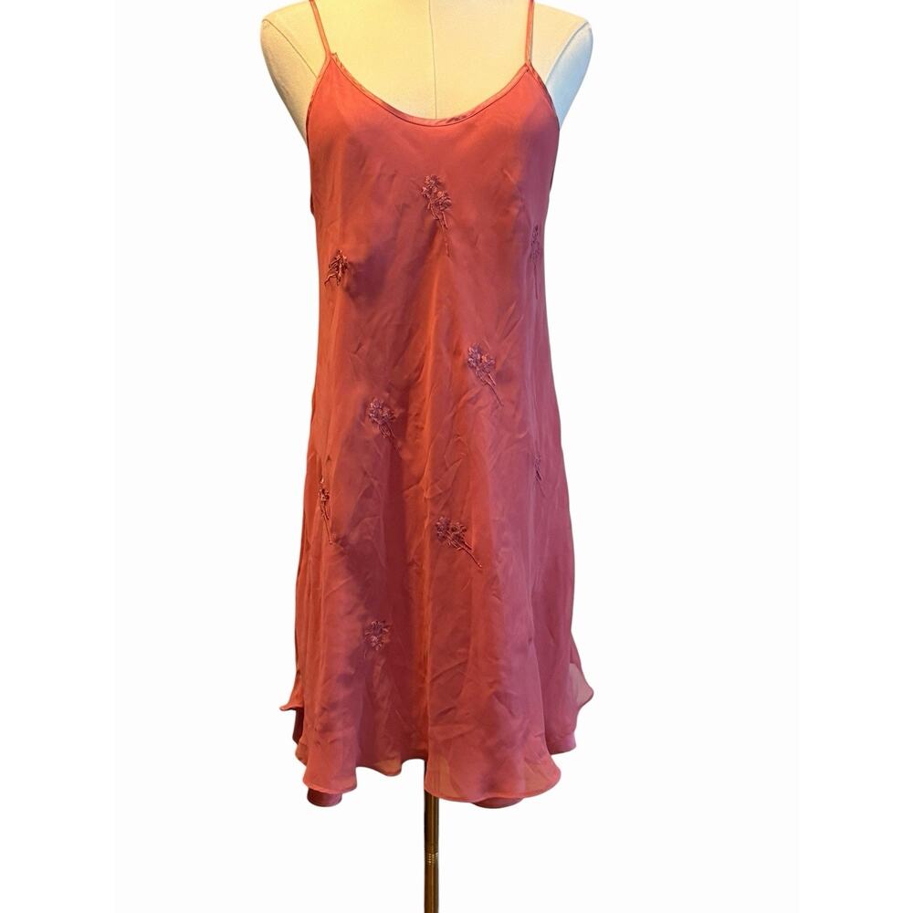 Vintage 80s Valerie Stevens  Babydolll Slip Dress Medium‎ Pink Embroidered Gown